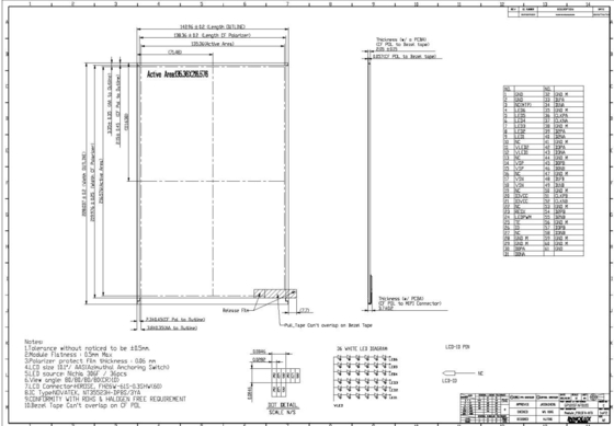 10.1 pouces TFT module LCD INNOLUX P101SFA-AF0 diagonale 1600*RGB*2560
