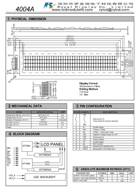 Module LCD STN de 40*4 caractères bleu monochrome négatif de grande taille avec ST7065/7066