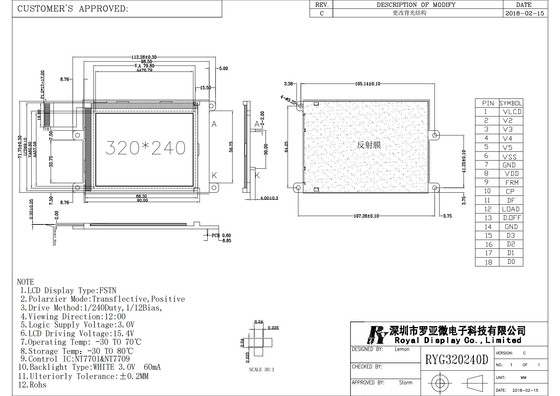 320*240 FSTN Module LCD monochrome pour le dépistage médical
