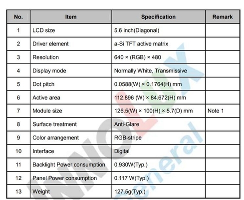 Écran d'affichage numérique de type TFT LCD de 5,6 pouces 640*RGB*480 AT056TN52