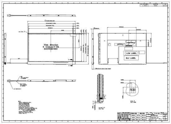 Écran LCD TFT INNOLUX de 7 pouces 800*RGB*480 WVGA 40 PIN Interface TTL