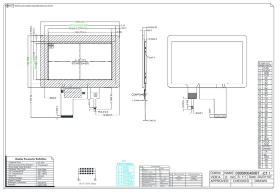 Module LCD TFT semi-réfléchissant de 5 pouces 800*RGB*480 Vue libre avec JD9165A-B CTP