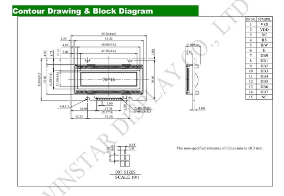 1.7' 76*16 points Module OLED graphique Winstar Monochrome WEG007616A