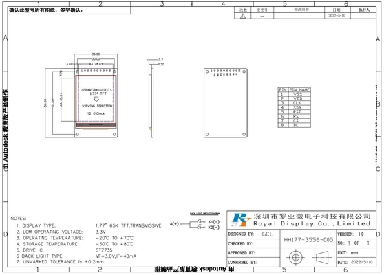 1.77'' 1.8' TFT LCD Module 128*160 RGB avec ST7735 4 lignes SPI interface 65k