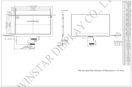 7.0'' TFT LCD Module 1024*RGB*600 16:9 interface LVDS affichage automobile remplacement Winstar