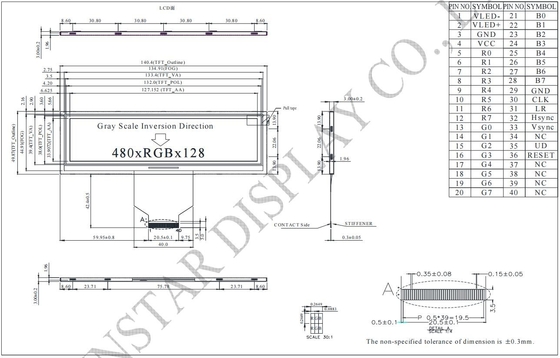 5.2' 480*RGB*128 TFT Module LCD Winstar WF52ATLASDNN0 remplacer à 6 heures