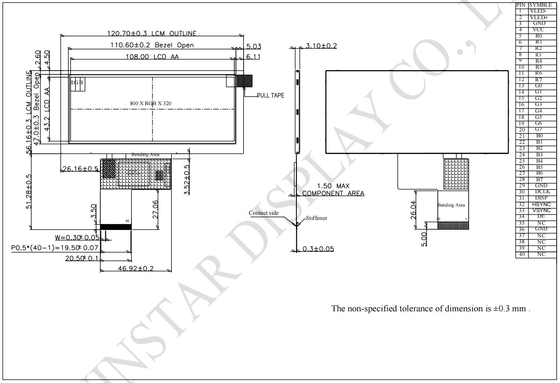 4.6' 800*RGB*320 Module LCD TFT à transmission 12H type barre remplacement Winstar
