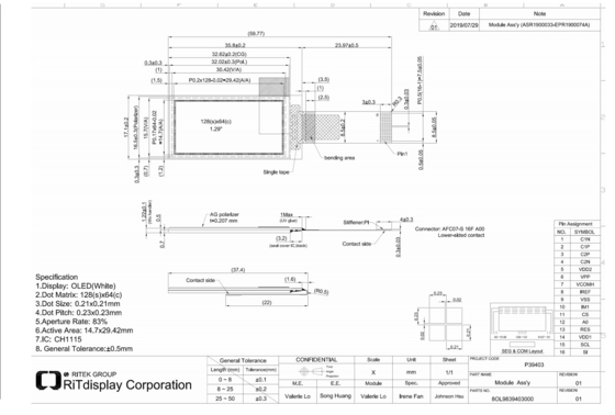 1.29' 1,3' OLED Module 64*128 CH1115 IC Spi I2c Interface à haut contraste