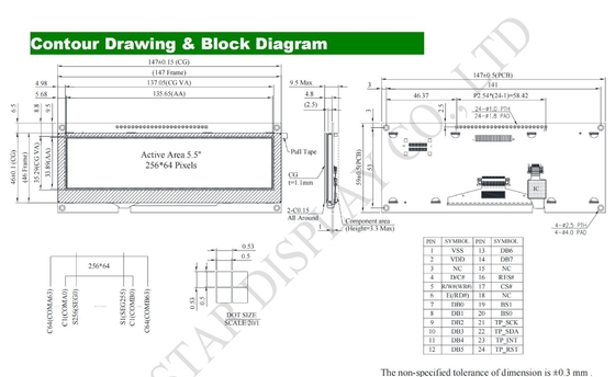 Module OLED 5,5' 256*64 Monochrome COF avec affichage tactile