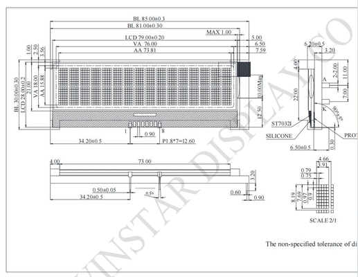 16*2 Module LCD COG de caractères 3,3 V monochrome I2C avec ST7032I personnalisable