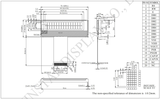 16*2 caractères COG Module LCD 6800/SPI/I2C Interface 5*8 Points 5V Monochrome personnalisable