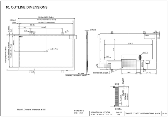 Module LCD TFT de 7' à matrice active à transmission 1024*RGB*600