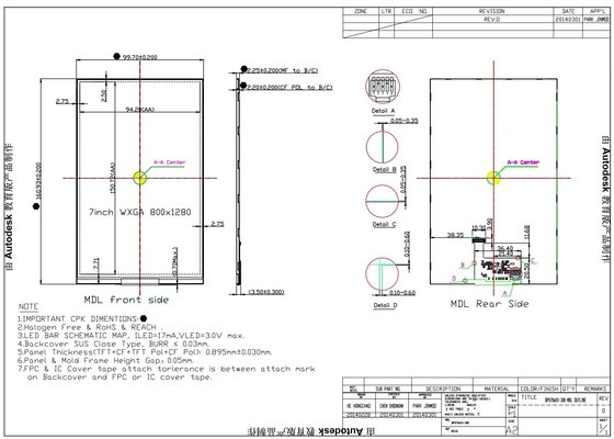 Module LCD TFT de 7' 800*1280 RGB BOE MIPI mince à contraste élevé