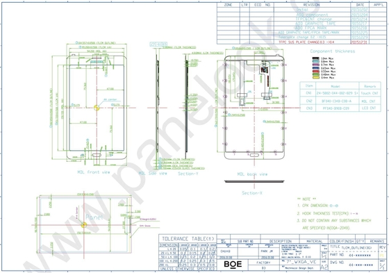 Module LCD TFT de 7' 1280*800 RGB BOE TV070WXM-TS0 MIPI 39 broches Température de largeur FPC