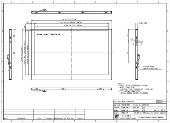 Écran LCD TFT de 8' 800*480 RGB G080y1-T01 Chimei large température 6/8 bit