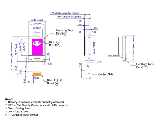 1.0''Module graphique LCD FSTN 42 * 65 négatif 12h St7565r Cfao4265A 100% Répliquer large température personnaliser