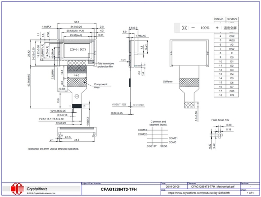 1.4' 128*64 Module graphique LCD CFAG12864T3-TFH ST7565P Affichage à large température personnalisable