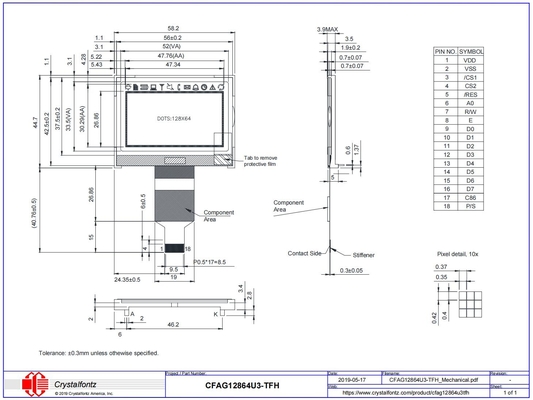 2.4' 128*64 Module LCD graphique basse puissance CFAG12864U3-TFH ST7565P avec écran industriel rétroéclairé
