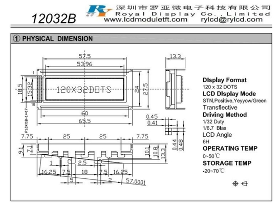 120*32 Module LCD graphique Stn positif jaune/vert transflectif Sbn1661 avec rétroéclairage 6h