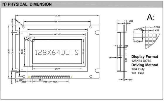 Module LCD graphique de grande taille 128 * 64 20 broches monochrome avec écran industriel rétroéclairé PCB personnaliser
