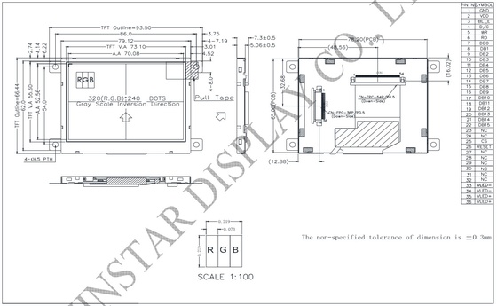 3.5' 320*RGB*240 SSD1963 Module LCD TFT à large température
