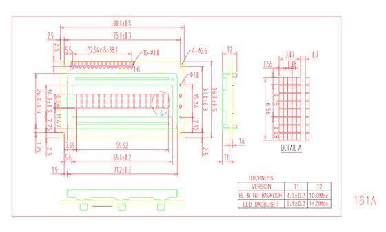 16*1 16 broches monochrome Stn FSTN Module LCD personnalisé à grande température