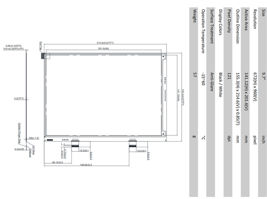 9Module d'affichage en papier électronique de 7' avec température à large toucher optionnel