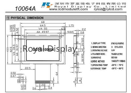 positif monochrome graphique de l'ÉPI FSTN du module 8.8V d'affichage à cristaux liquides de 100X64 STN