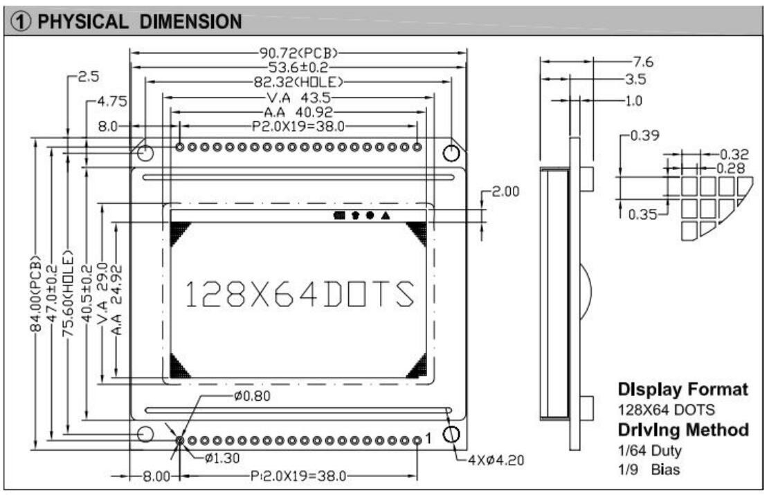 Module LCD graphique 128*64 FSTN 6H AT0108 AT0107 avec écran industriel à rétroéclairage LED PCB