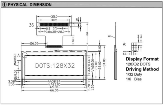 Module LCD graphique 128*32 NT7534 avec écran industriel à connecteur FPC rétroéclairé