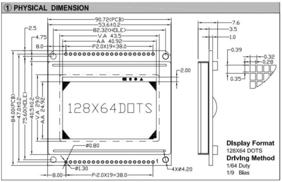 Module LCD graphique 128*64 FSTN 6H AT0108 AT0107 avec écran industriel à rétroéclairage LED PCB