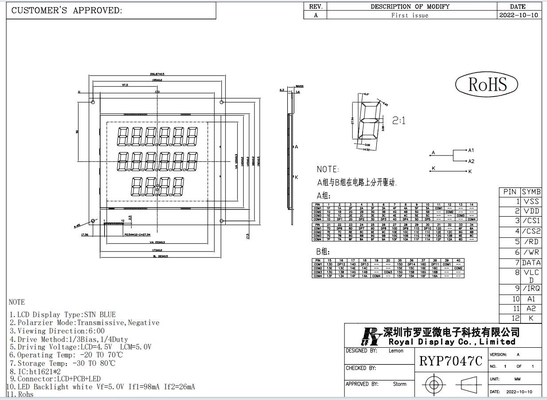 Module LCD FSTN distributeur de carburant Affichage industriel avec Ht1621 6h 5.0V