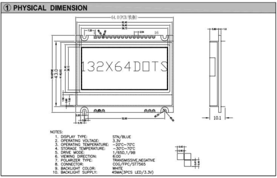 160*32 Module graphique LCD STN Positif 6H Fonctionnement à grande température avec affichage industriel rétroéclairé
