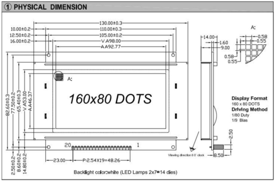 Module graphique LCD 160*80 FSTN de grande taille avec rétroéclairage 5,25v large température LC7981 Affichage industriel