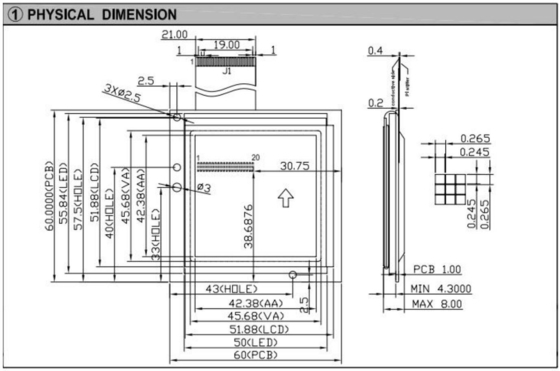 160*160 graphique carré FSTN RA8822 avec écran LCD industriel à rétroéclairage PCB 6H 12H