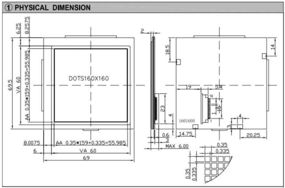 160*160 Module LCD graphique FSTN 6H 12H NT7701 Avec rétroéclairage Connecteur PIN à grande température Affichage industriel Personnaliser