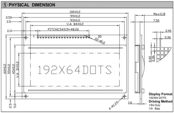 Module LCD graphique 192*64 STN large vue AT0107 avec rétroéclairage industriel