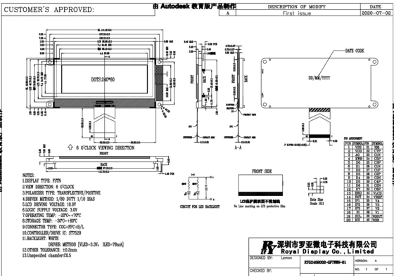 240*80 Module graphique LCD FSTN 6H Affichage industriel à large température ST7529 COG