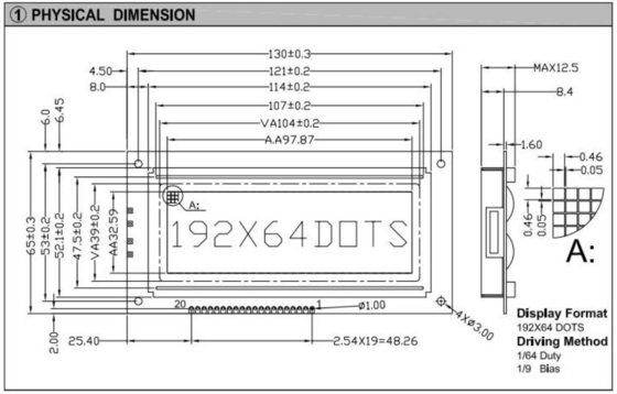 Module graphique LCD de 192*64 Connecteur STN PIN de grande taille avec rétroéclairage AT0107 AT0108 Affichage industriel