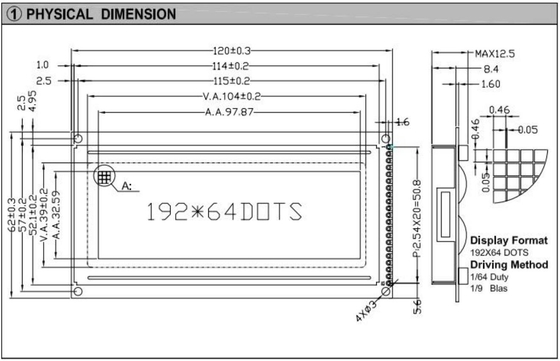 192*64 Module LCD graphique FSTN AT0107 avec écran industriel à haute température rétroéclairé