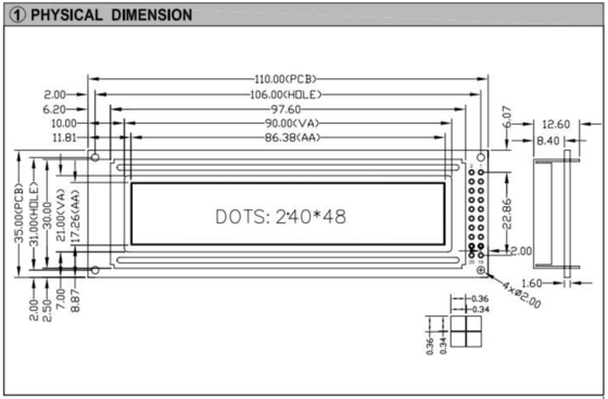 240*48 Module LCD graphique STN avec écran de rétroéclairage de l'écran industriel TS107/TS108