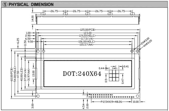 Module LCD FSTN graphique 240*64 avec écran industriel PCB de grande taille