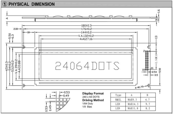 240*64 Module LCD graphique STN T6963C 20 PIN Affichage industriel à large température