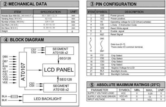 Module LCD monochrome AT0107 22 broches affichage industriel