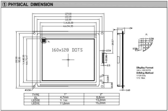 Module LCD graphique 160*128 6H 12H avec rétroéclairage T6963C STN