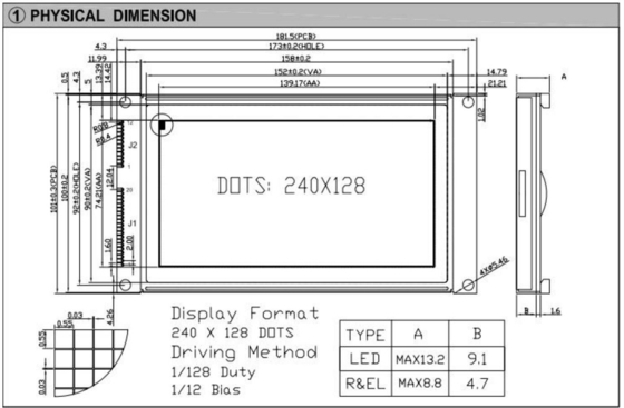 240*180 Module LCD graphique FSTN avec écran industriel à haute température rétroéclairé