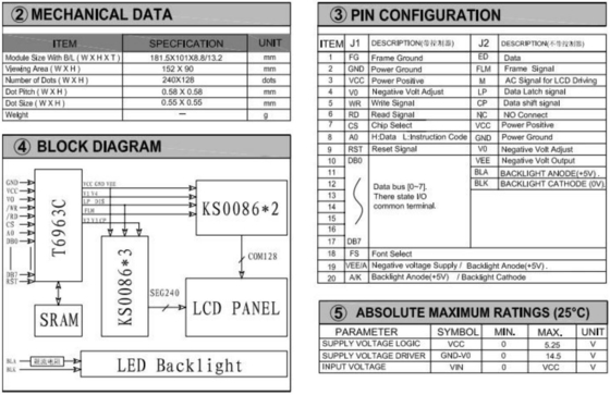 240*180 Module LCD graphique FSTN avec écran industriel à haute température rétroéclairé