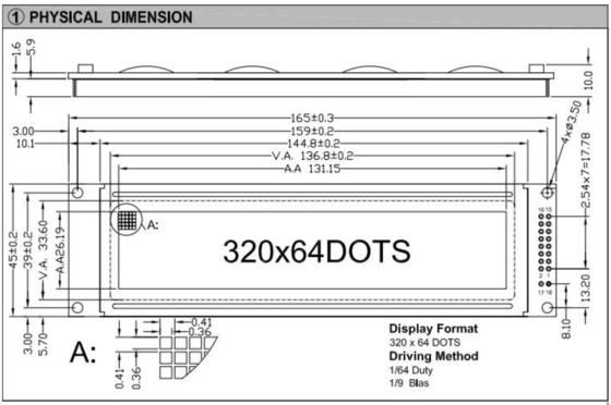 320*64 Stn Module LCD graphique de grande taille LC7981 Affichage industriel avec rétroéclairage