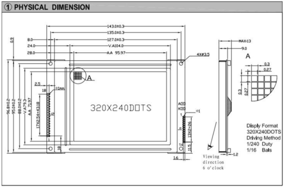 320*240 FSTN Module graphique LCD RA8835 6H Affichage industriel à température élevée