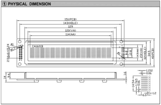 Module LCD de grande taille 1601 16*1 caractères avec écran industriel PCB rétroéclairé